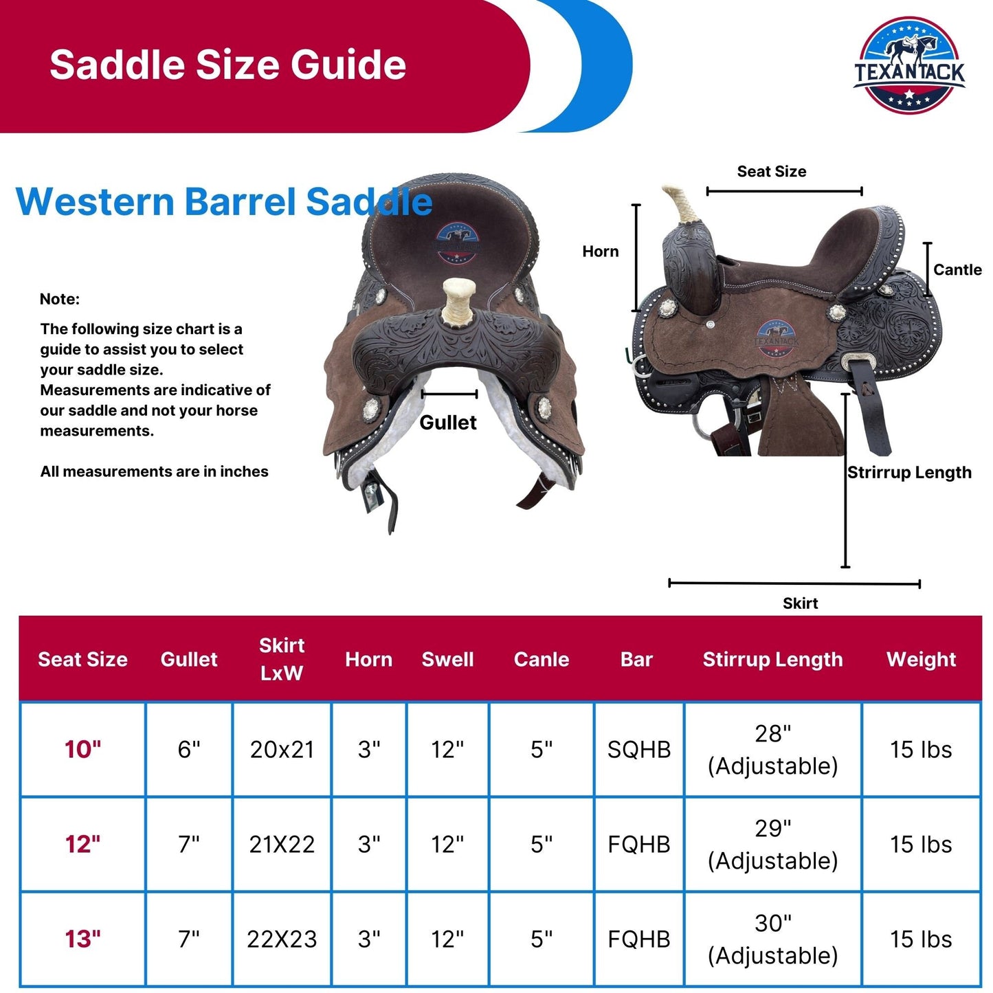 Youth/Pony Western Leather Barrel Saddle: Floral Tooled Single Skirt TEXANTACK