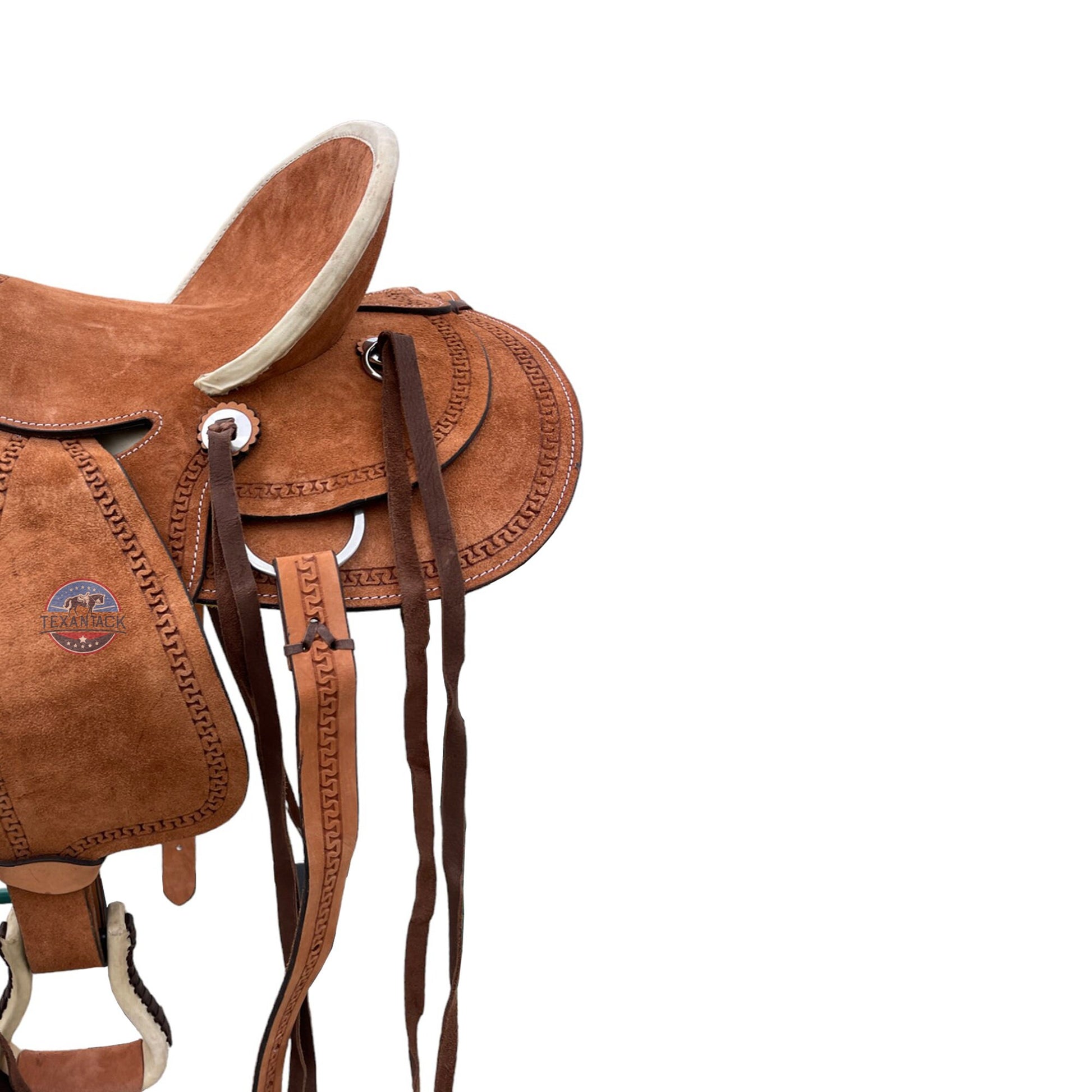 Youth Western Saddle: Genuine Leather Ranch Saddle with Serpentine Tooling TEXANTACK