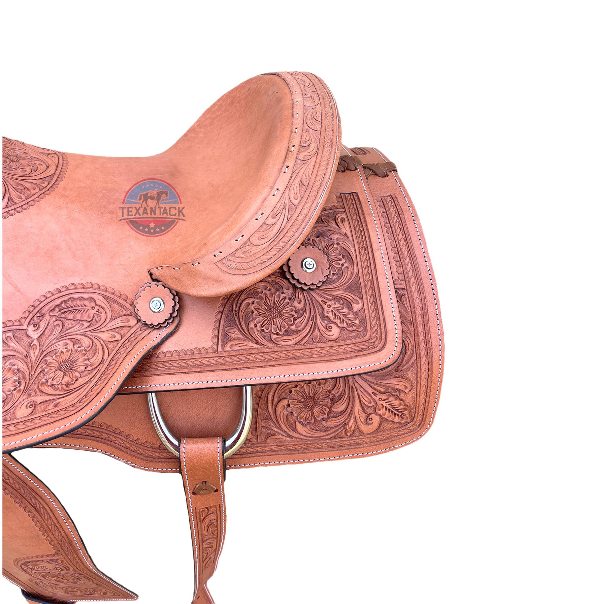 Premium Ranch Cutter Saddle | Hand Tooled Leather | 14"-17" Seat | FQHB 7" Gullet | Oily & Non-Oily Finish | Western Horse Saddle TEXANTACK