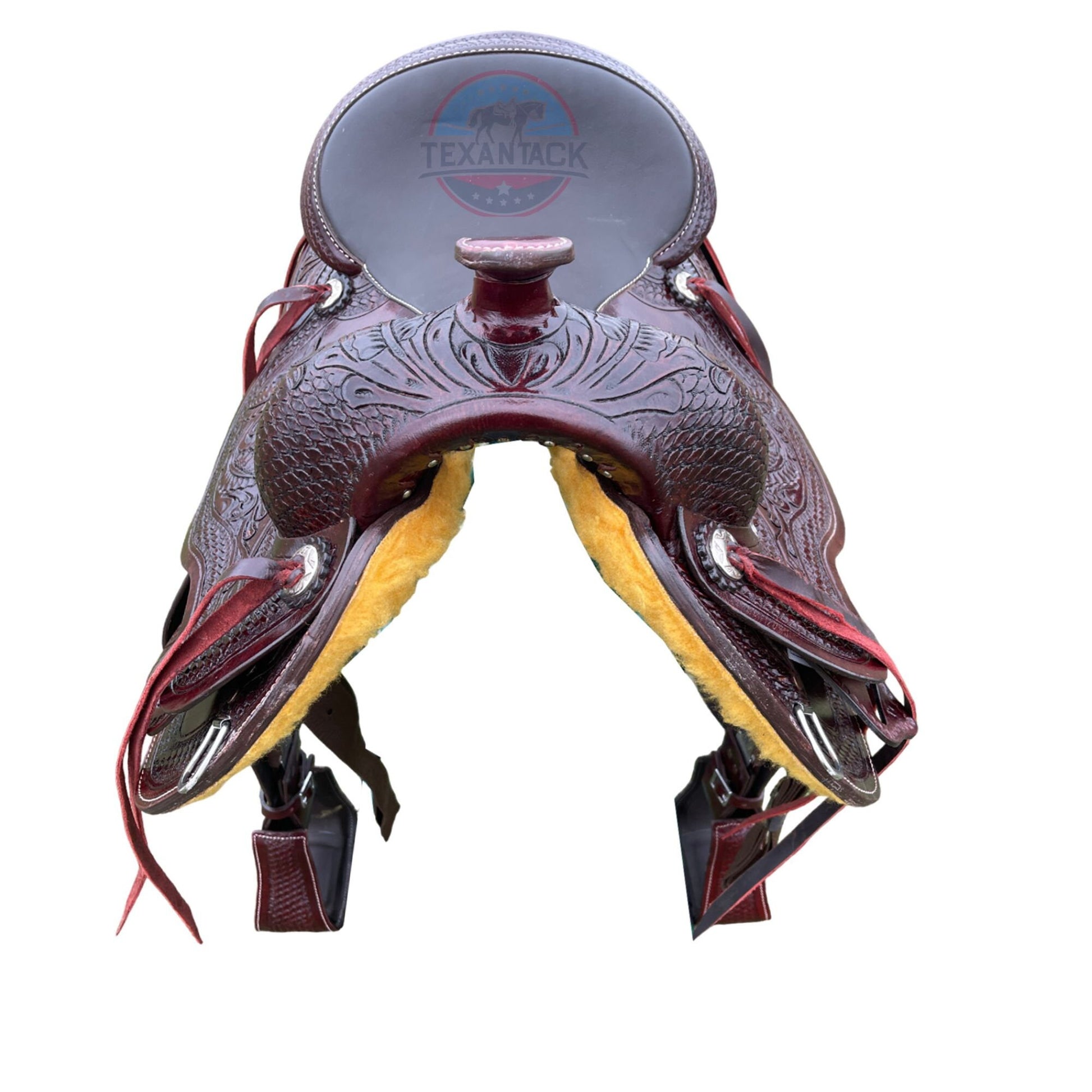 Premium Leather Western Endurance Saddle - Western Pleasure Trail Horse Saddle with Floral Tooling & Padded Seat in 15”, 16”, 17” Size TEXANTACK