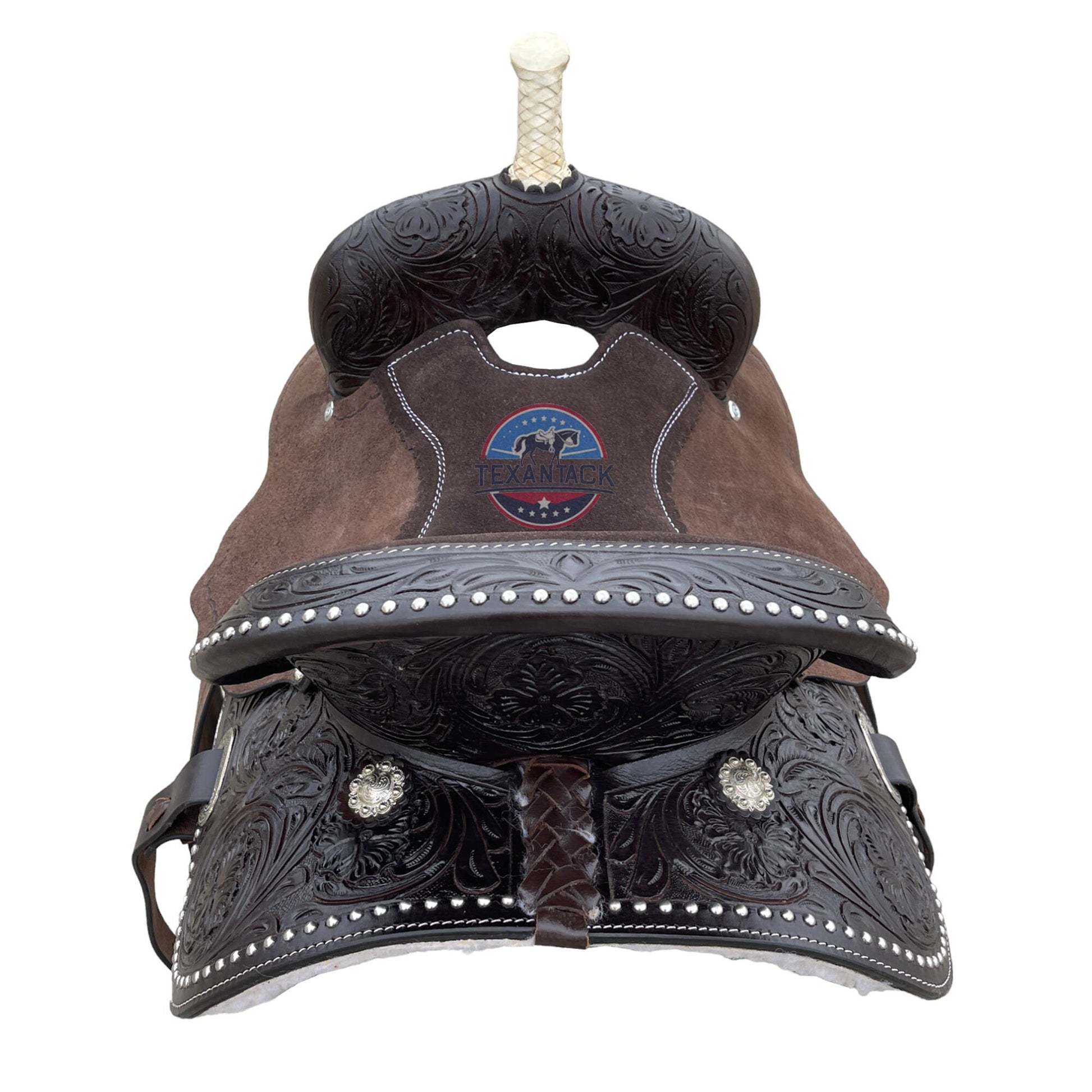 Youth/Pony Western Leather Barrel Saddle: Floral Tooled Single Skirt TEXANTACK