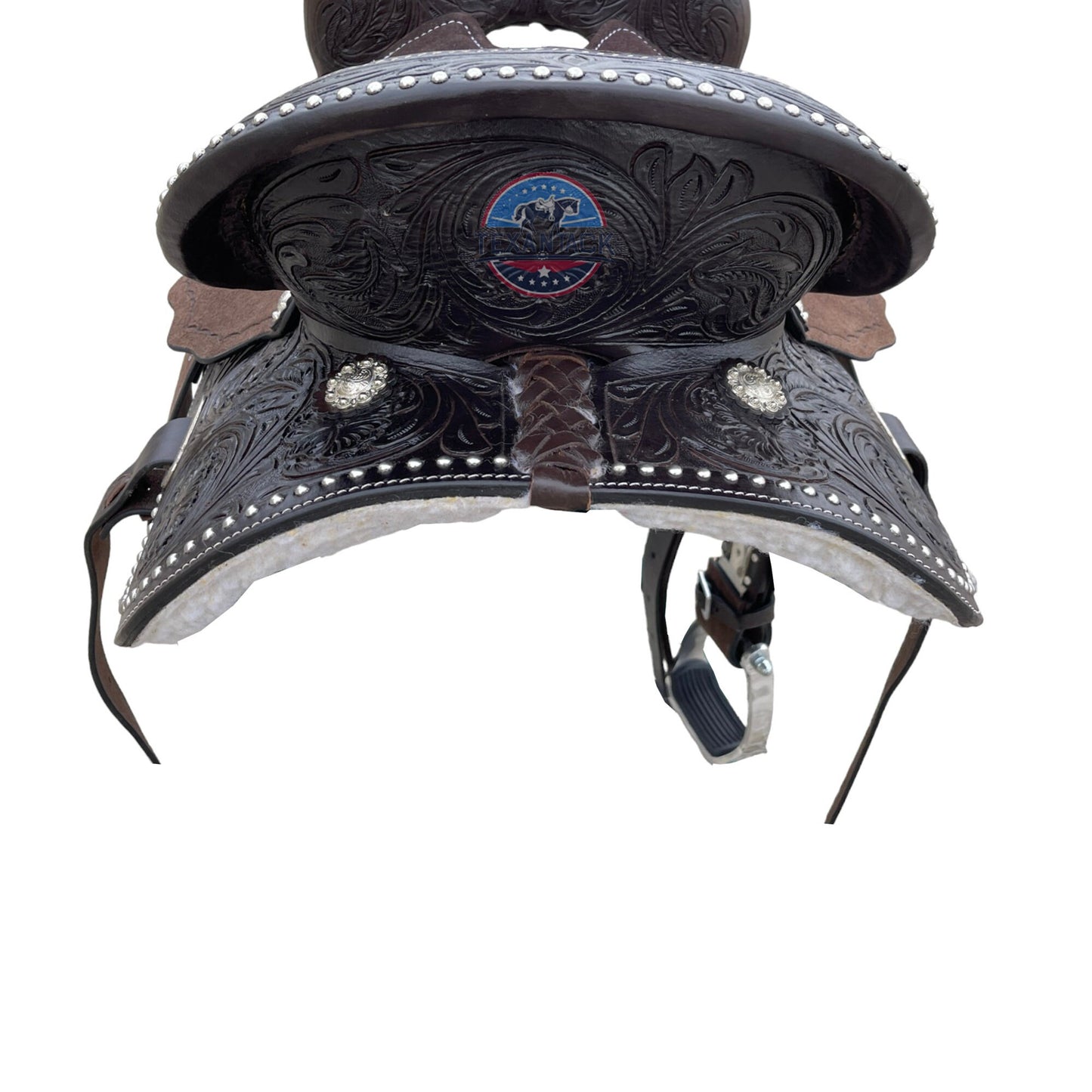 Youth/Pony Western Leather Barrel Saddle: Floral Tooled Single Skirt TEXANTACK