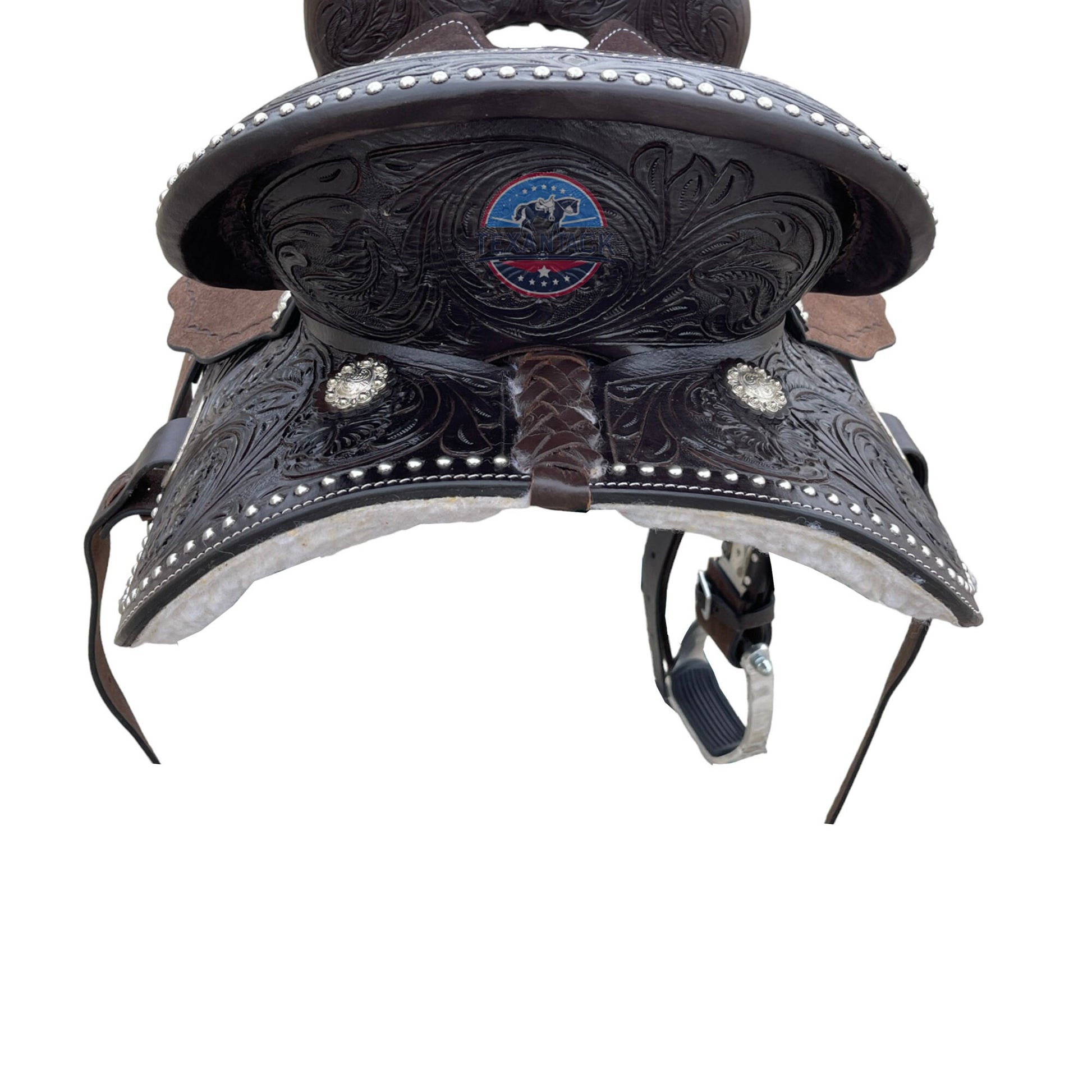 Youth/Pony Western Leather Barrel Saddle: Floral Tooled Single Skirt TEXANTACK