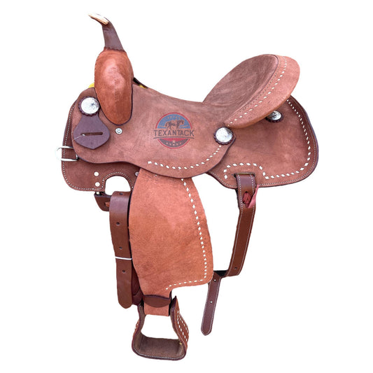 14.5" Roughout Leather Barrel Racing Saddle: Lightweight Western Horse Saddle TEXANTACK