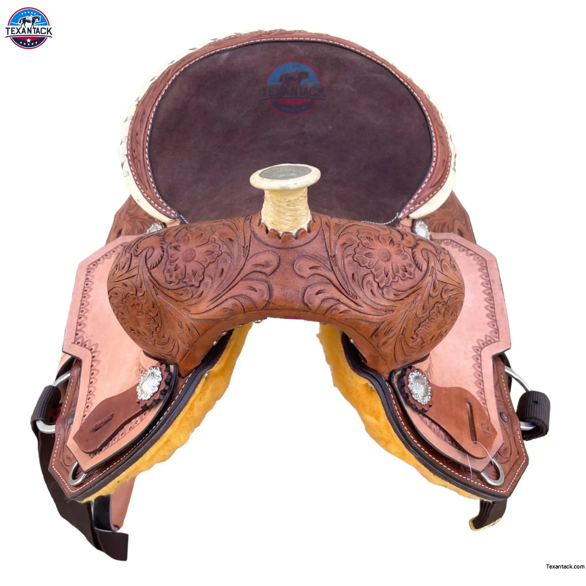 Kids Western Leather Barrel Saddle: Suede Seat, Matching Tack Set (10-13 inch) TEXANTACK