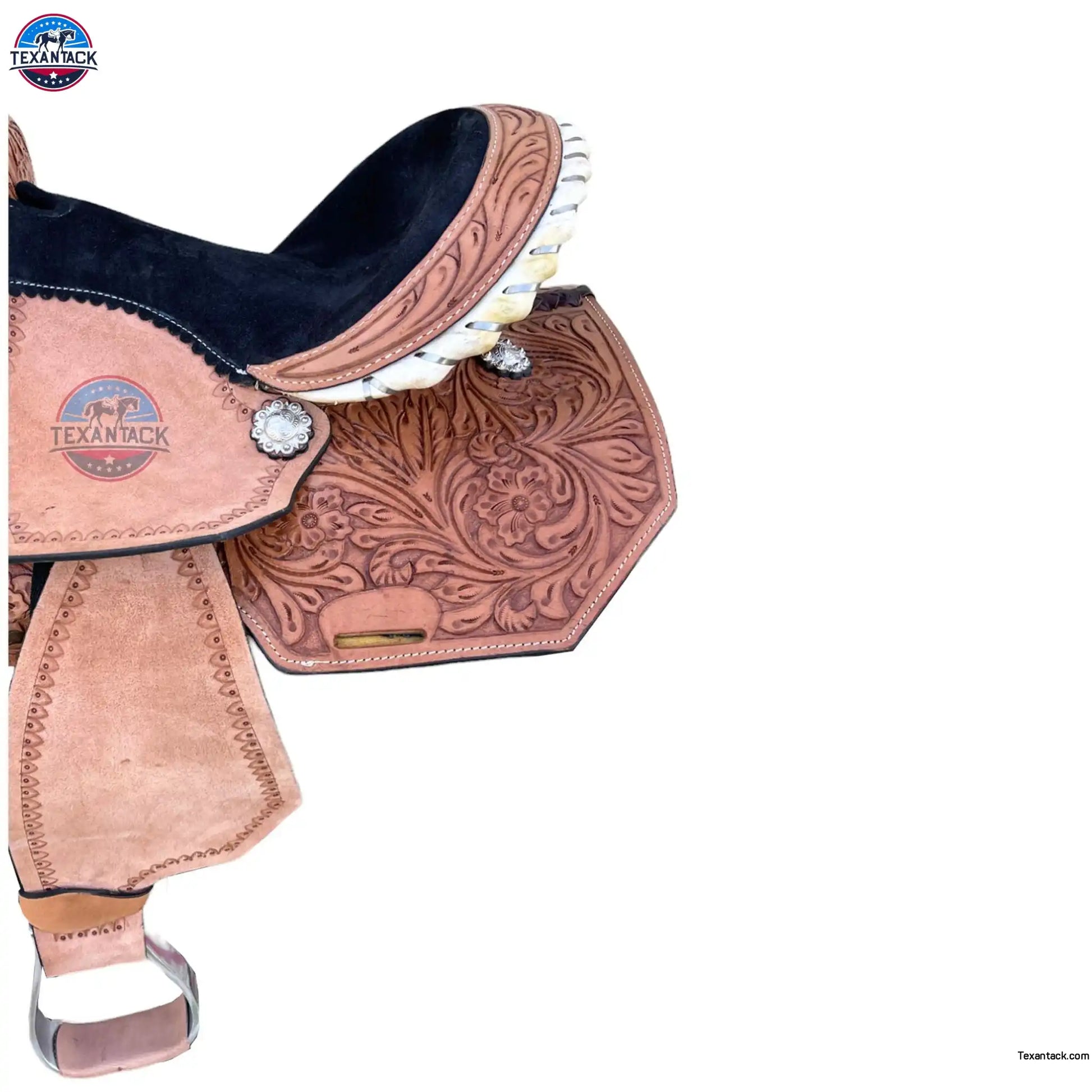 Kids Western Leather Barrel Saddle: Suede Seat, Matching Tack Set (10-13 inch) TEXANTACK