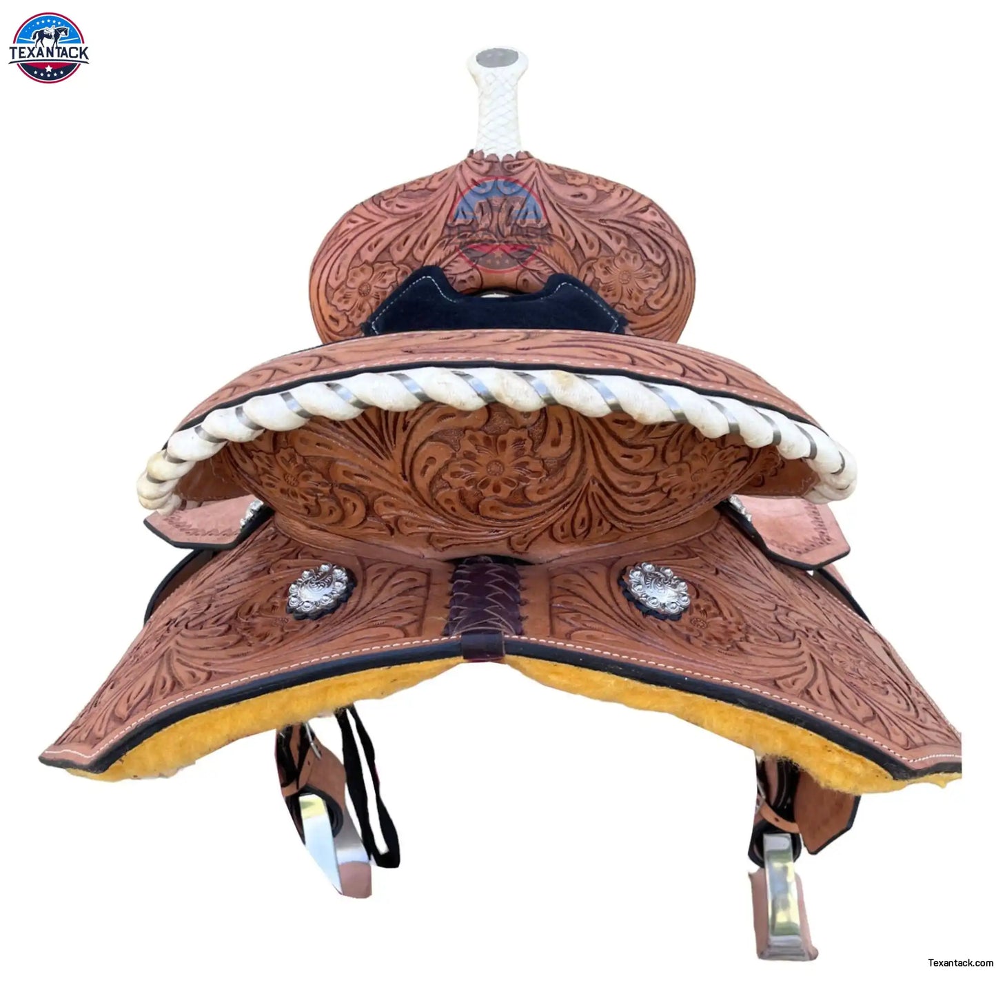 Kids Western Leather Barrel Saddle: Suede Seat, Matching Tack Set (10-13 inch) TEXANTACK