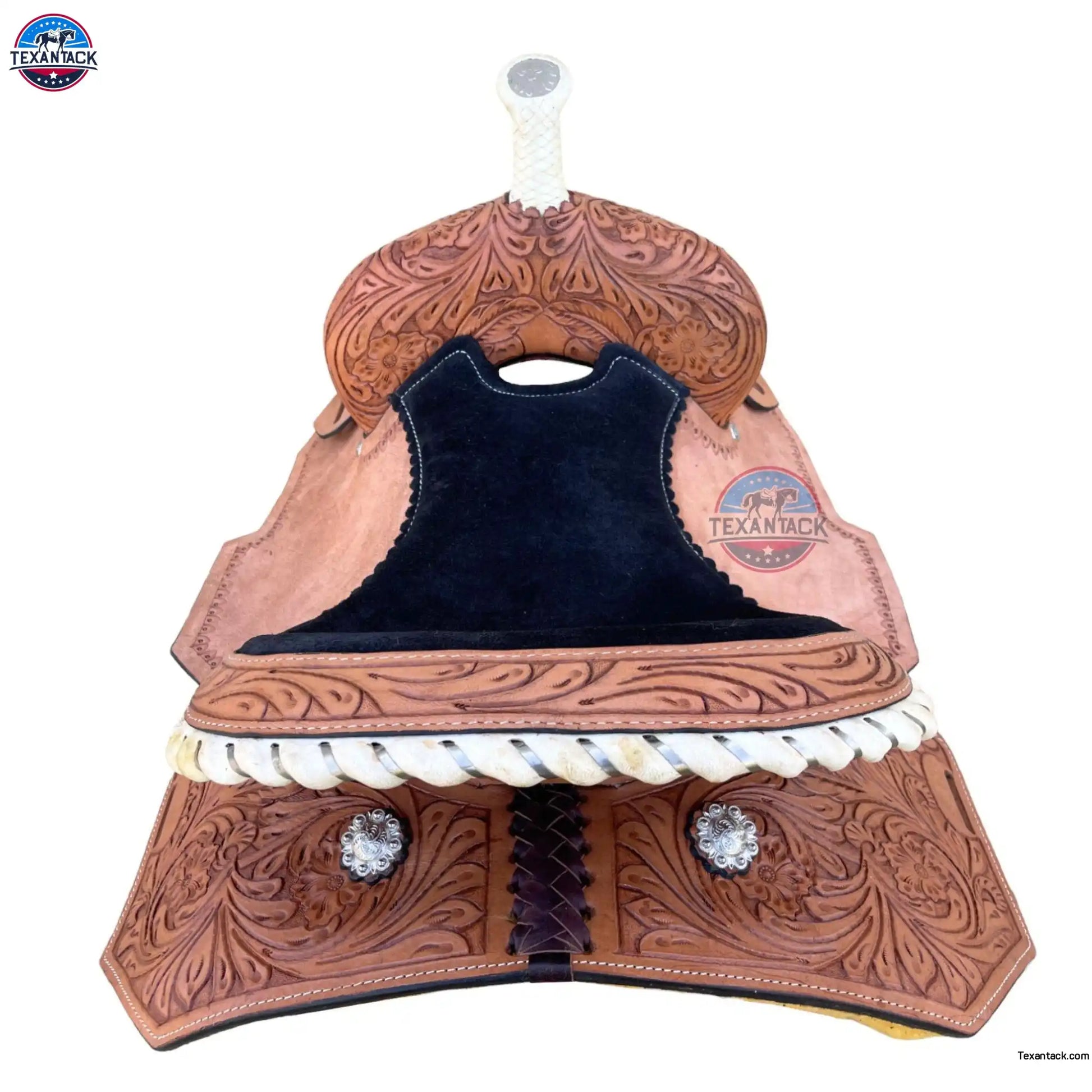 Kids Western Leather Barrel Saddle: Suede Seat, Matching Tack Set (10-13 inch) TEXANTACK