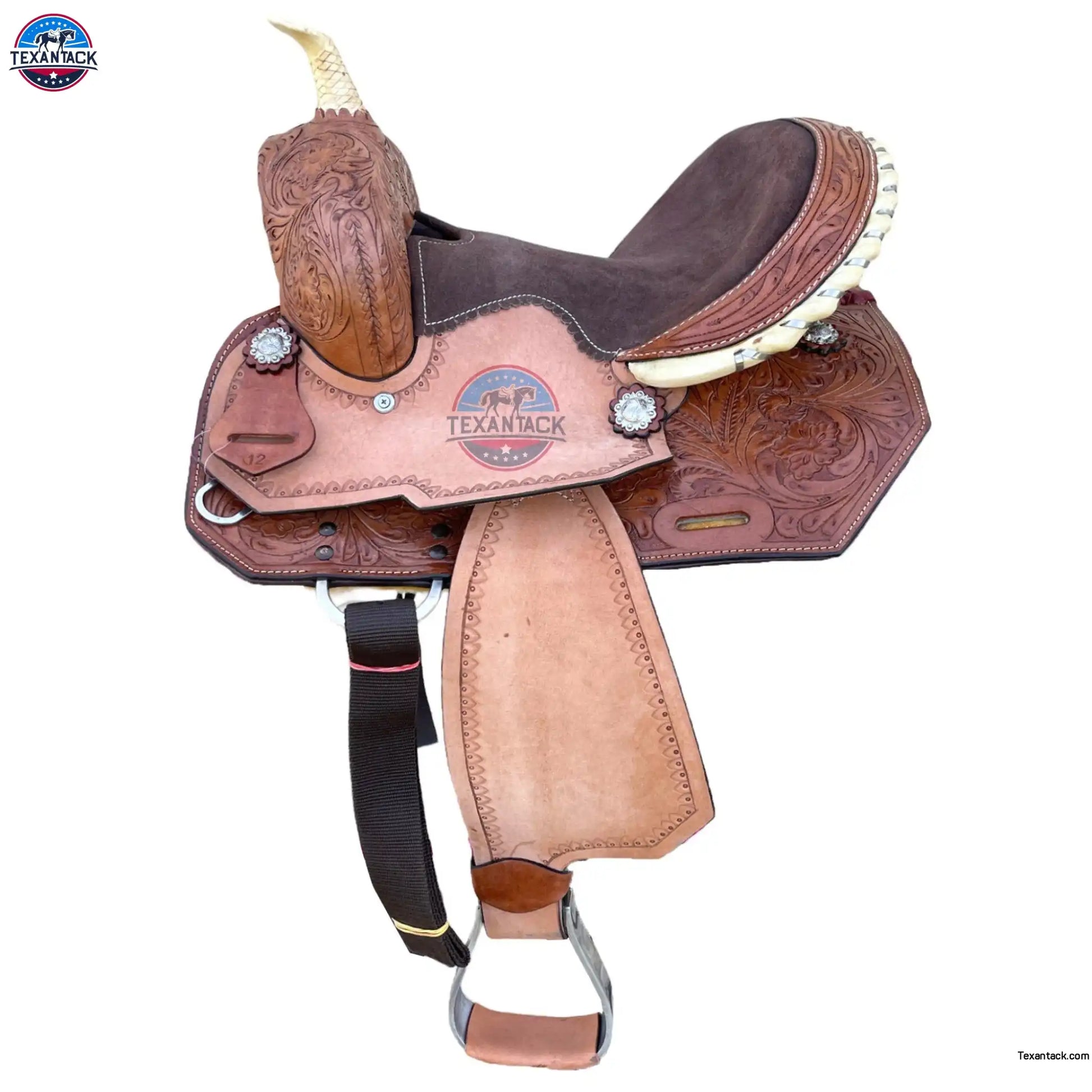 Kids Western Leather Barrel Saddle: Suede Seat, Matching Tack Set (10-13 inch) TEXANTACK