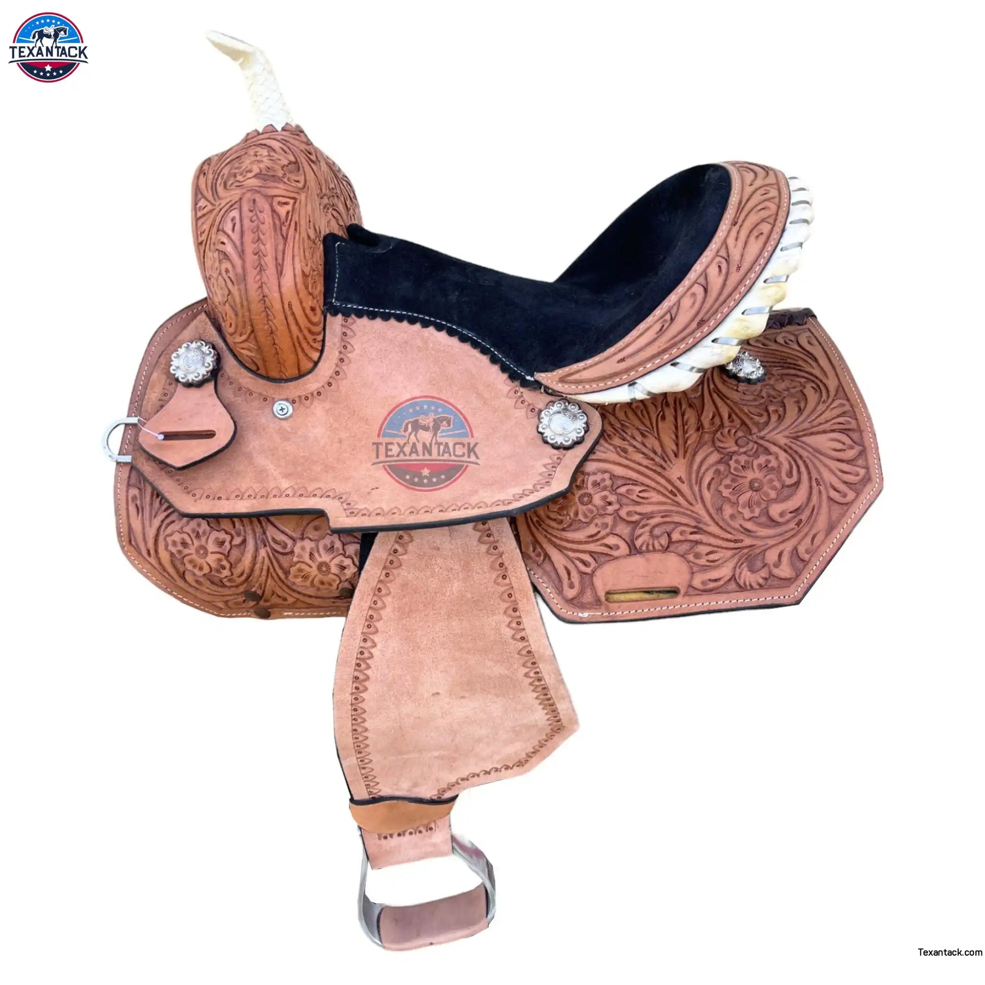 Kids Western Leather Barrel Saddle: Suede Seat, Matching Tack Set (10-13 inch) TEXANTACK