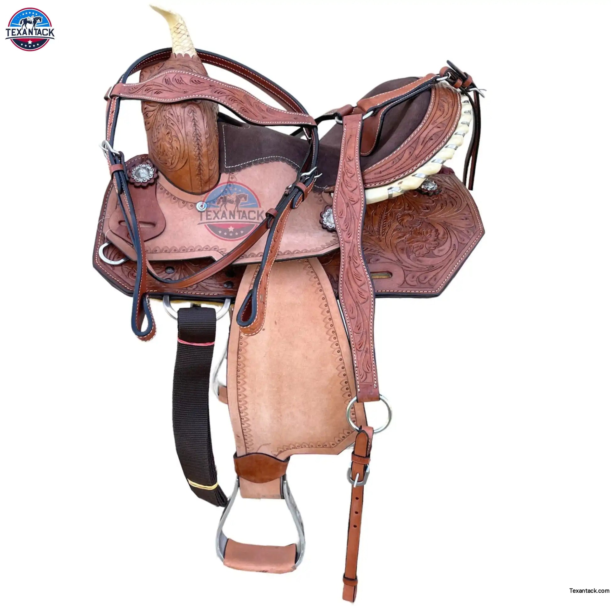 Kids Western Leather Barrel Saddle: Suede Seat, Matching Tack Set (10-13 inch) TEXANTACK
