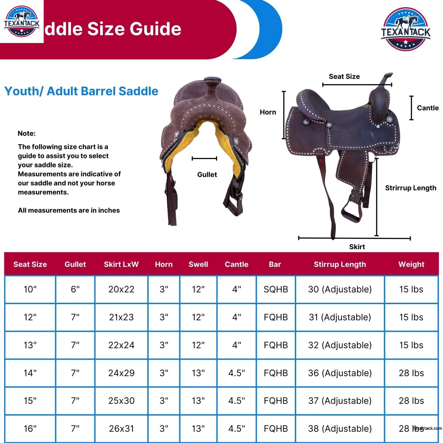 Leather Western Barrel Saddle: Deep Seat with Buck Stitch TEXANTACK