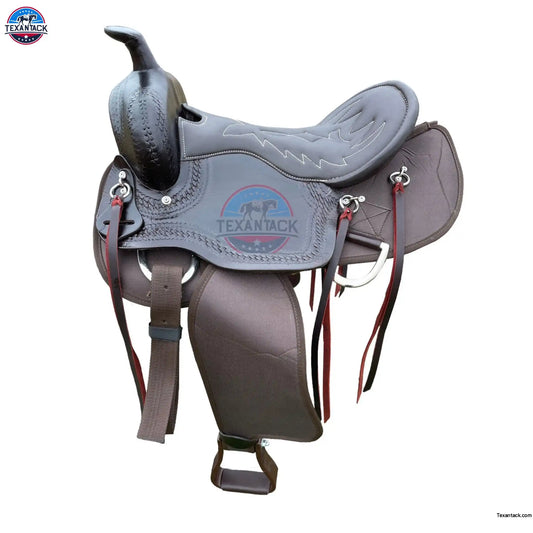 Lightweight Leather Cordura Trail Saddle: Basket Weave Tooling, Padded Seat TEXANTACK