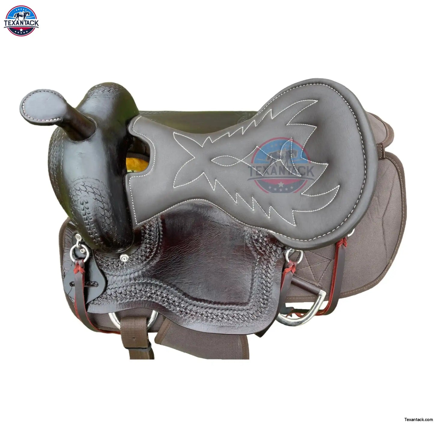 Lightweight Leather Cordura Trail Saddle: Basket Weave Tooling, Padded Seat TEXANTACK