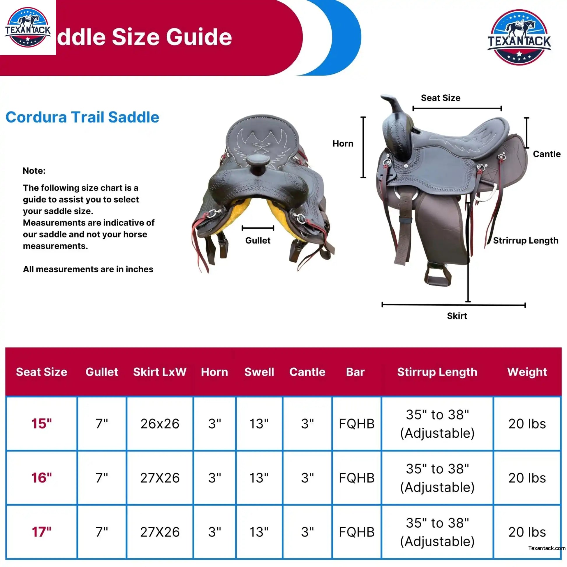 Lightweight Leather Cordura Trail Saddle: Basket Weave Tooling, Padded Seat TEXANTACK