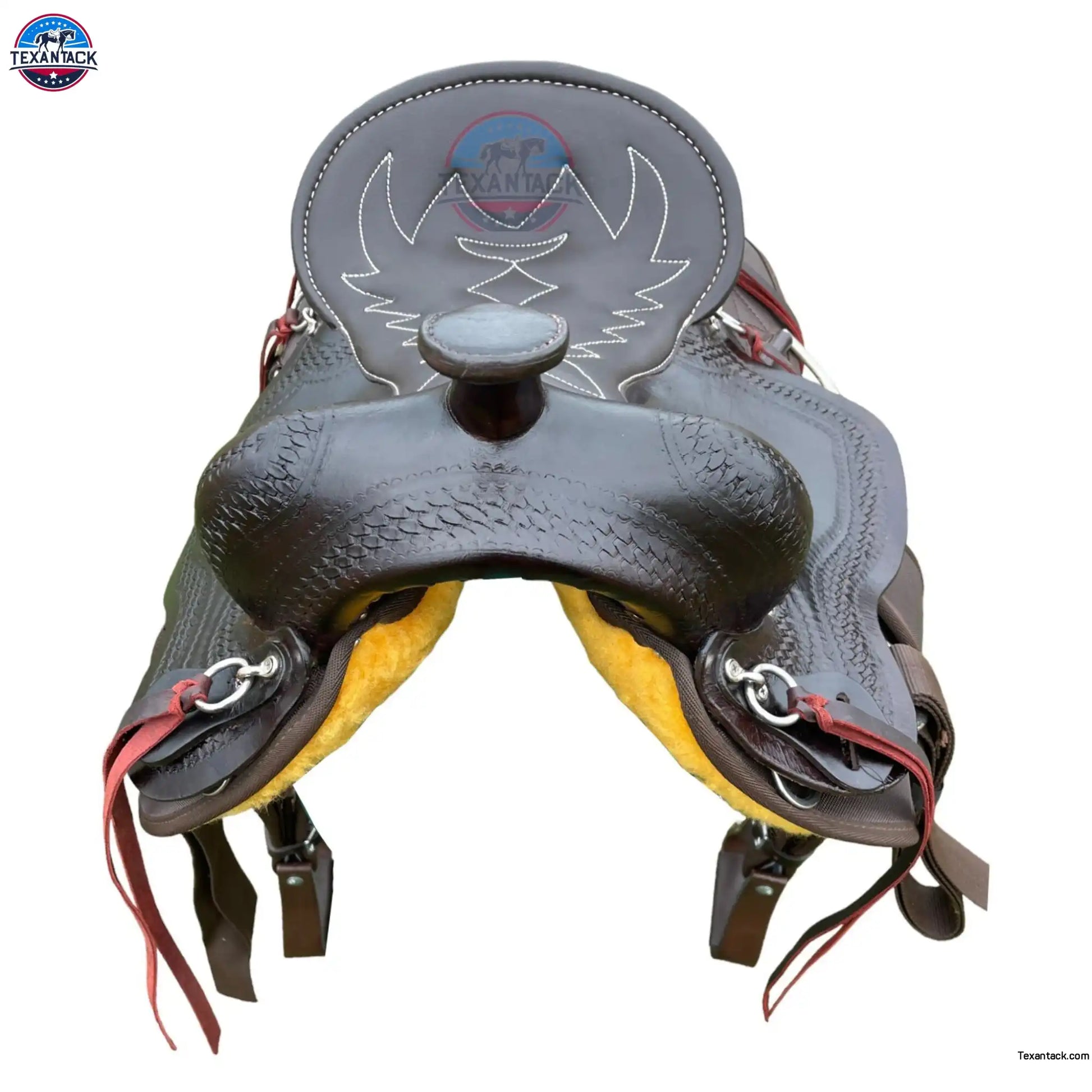 Lightweight Leather Cordura Trail Saddle: Basket Weave Tooling, Padded Seat TEXANTACK