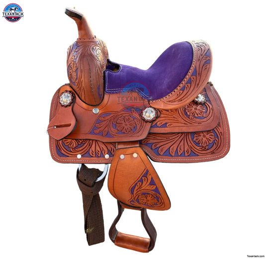 Mini/Pony Western Horse Barrel Saddle Floral Tooled- 8 Inch TEXANTACK