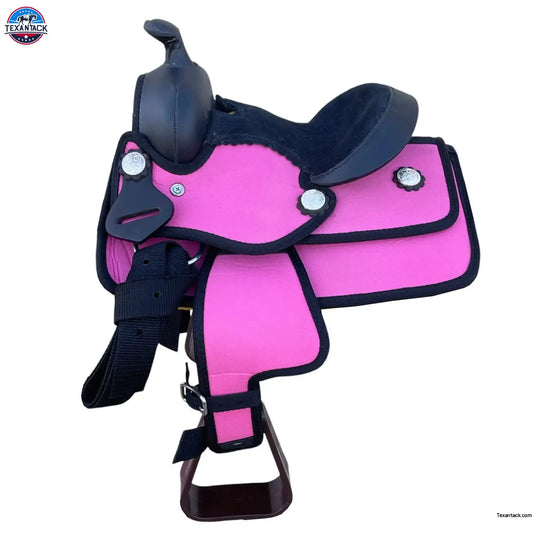 Youth Western New Generation Horse Synthetic Saddle - 8"- Blue/Black/Light Brown/Pink Color Saddle NewEngland Tack