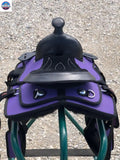 Kids Western New Generation Horse Synthetic Saddle - 8"- Blue/Black/Light Brown/Pink Color Saddle - NewEngland Tack