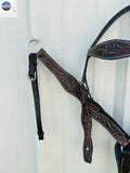 Premium Argentinian Leather Headstall and Breast Collar Floral Tooled NewEngland Tack