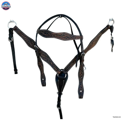 Premium Argentinian Leather Headstall and Breast Collar Floral Tooled