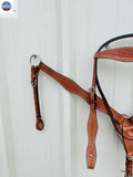 Premium Leather Headstall and Breast Collar Set with Basket wave Tooling NewEngland Tack