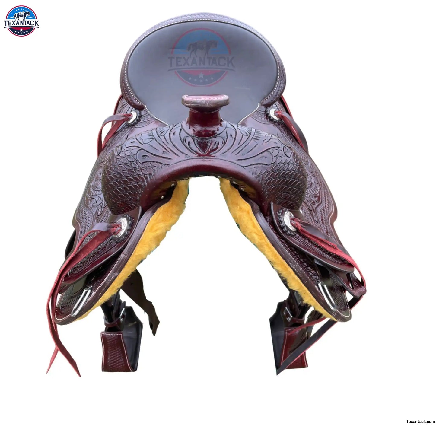 Premium Leather Western Endurance Saddle - Western Pleasure Trail Horse Saddle with Floral Tooling & Padded Seat in 15”, 16”, 17” Size TEXANTACK
