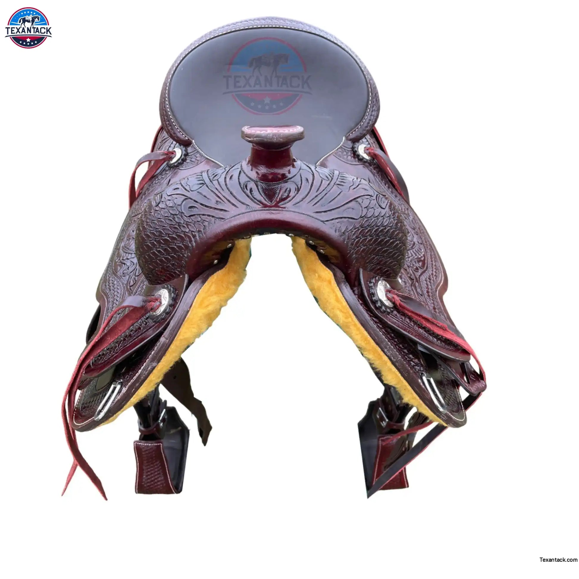 Premium Leather Western Endurance Saddle - Western Pleasure Trail Horse Saddle with Floral Tooling & Padded Seat in 15”, 16”, 17” Size TEXANTACK