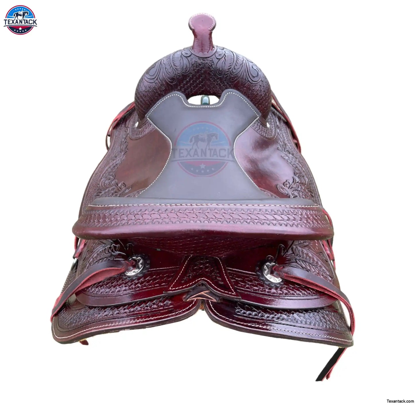 Premium Leather Western Endurance Saddle - Western Pleasure Trail Horse Saddle with Floral Tooling & Padded Seat in 15”, 16”, 17” Size TEXANTACK