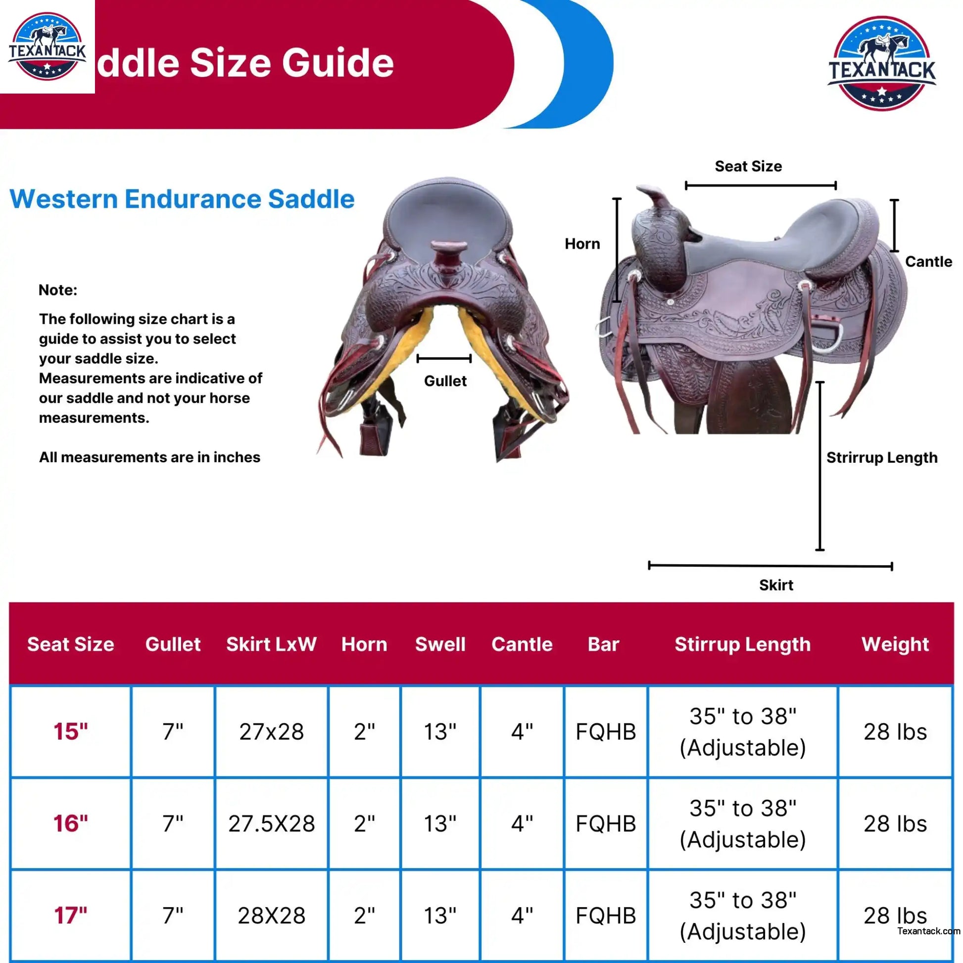 Premium Leather Western Endurance Saddle - Western Pleasure Trail Horse Saddle with Floral Tooling & Padded Seat in 15”, 16”, 17” Size TEXANTACK