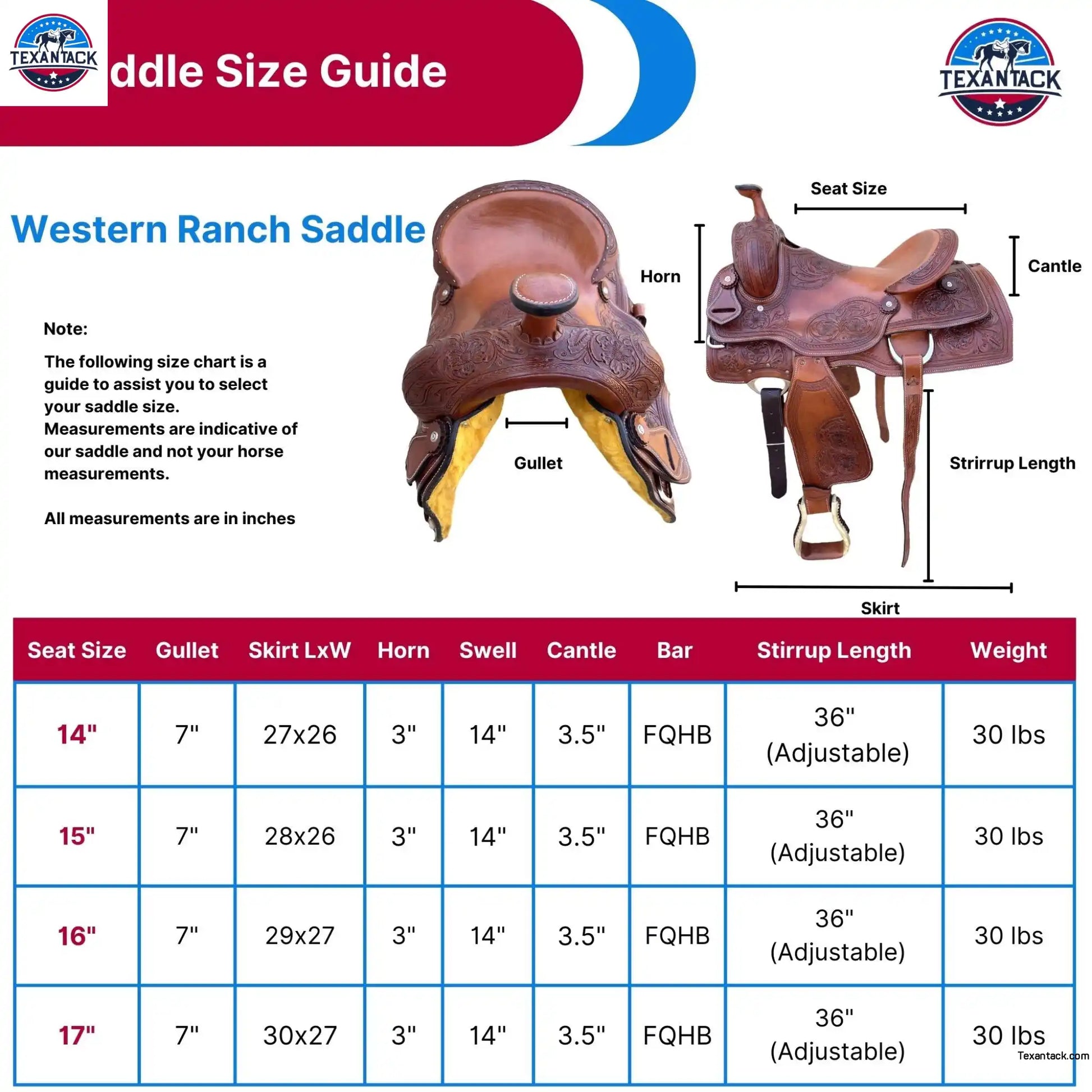 Premium Ranch Cutter Saddle | Hand Tooled Leather | 14"-17" Seat | FQHB 7" Gullet | Oily & Non-Oily Finish | Western Horse Saddle TEXANTACK