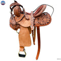 Resistance Adult Western Horse Barrel Saddle For Horse Riding | Floral Tooled With Silver Conchos | Genuine Leather 14" 15" 16" with Free Tack set NewEngland Tack