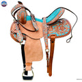 Resistance Adult Western Horse Barrel Saddle For Horse Riding | Floral Tooled With Silver Conchos | Genuine Leather 14" 15" 16" with Free Tack set NewEngland Tack