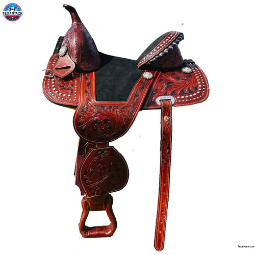 Resistance Adults Western Pleasure Trail Treeless Leather Horse Saddle Rawhide Cantle