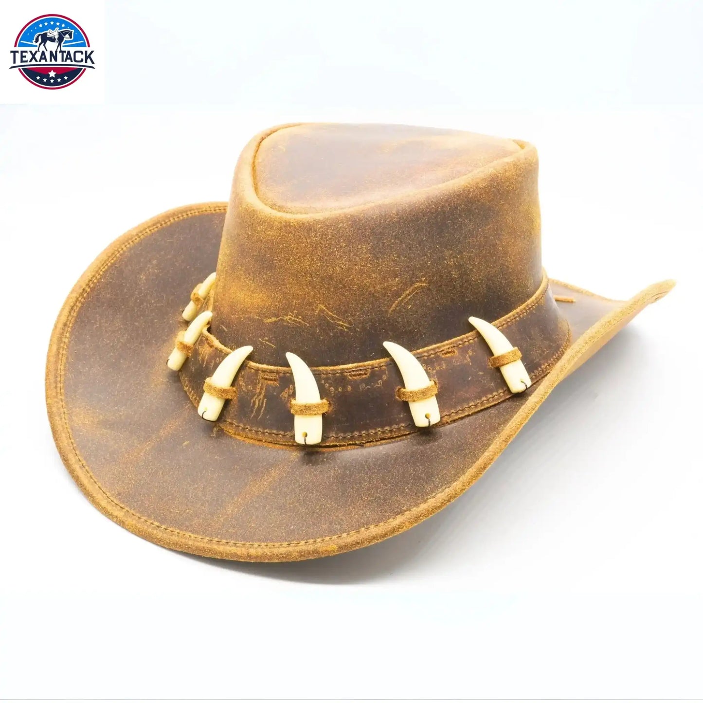 RESISTANCE Australian Leather Hat with Crocodile Band Teeth - Dundee Style | Outback Hat for Men and Women NewEngland Tack