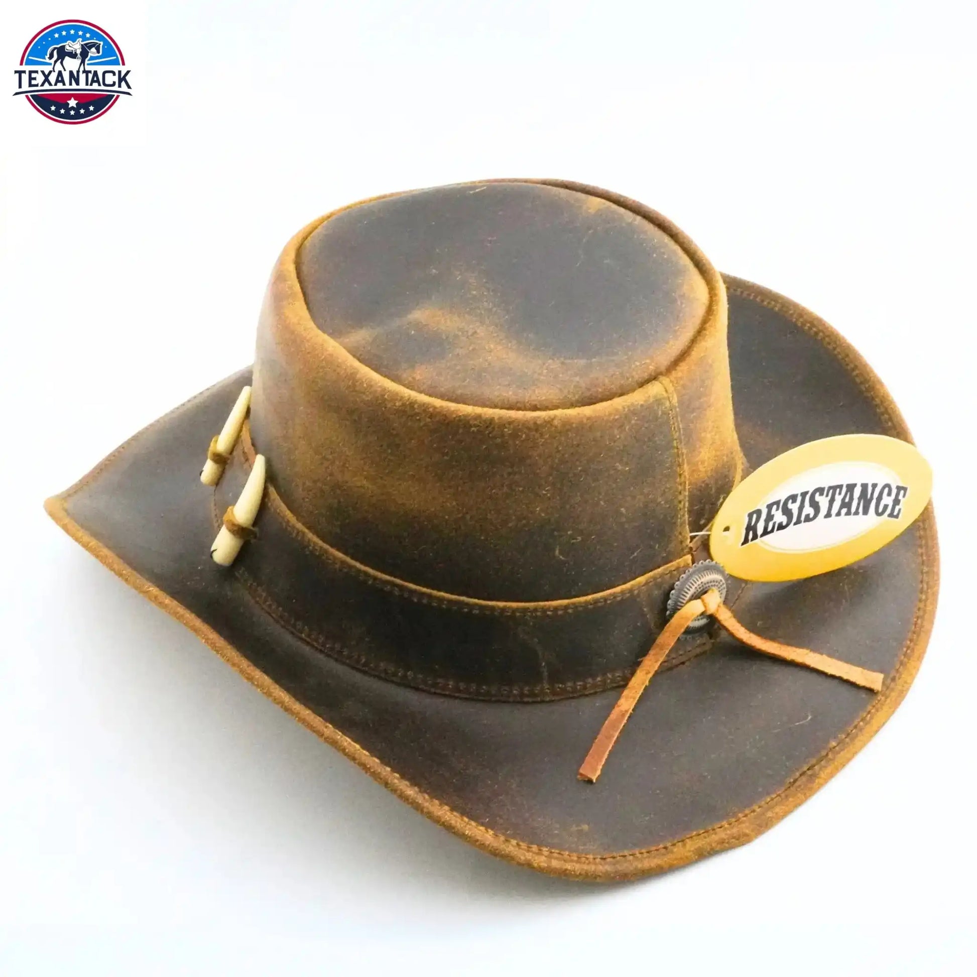 RESISTANCE Australian Leather Hat with Crocodile Band Teeth - Dundee Style | Outback Hat for Men and Women NewEngland Tack