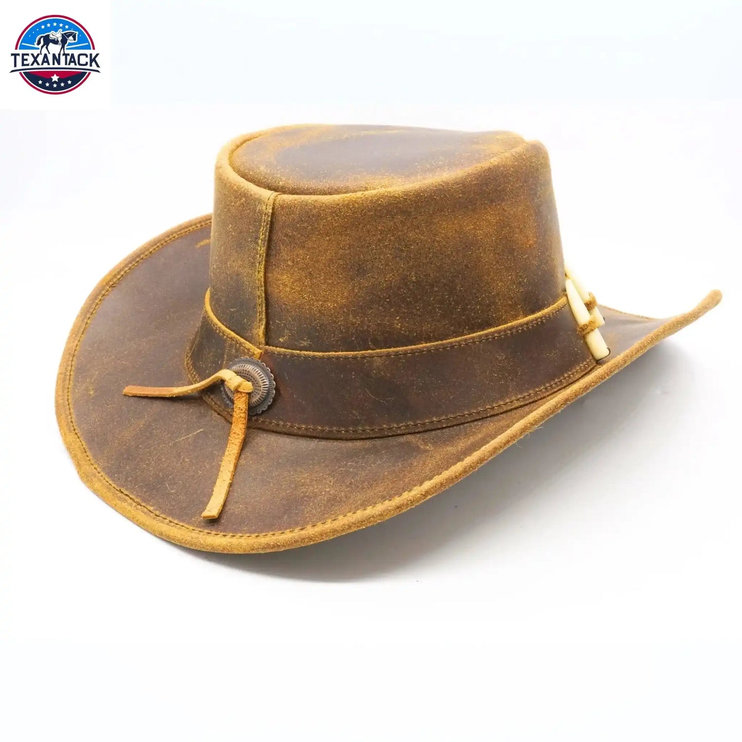 RESISTANCE Australian Leather Hat with Crocodile Band Teeth - Dundee Style | Outback Hat for Men and Women NewEngland Tack