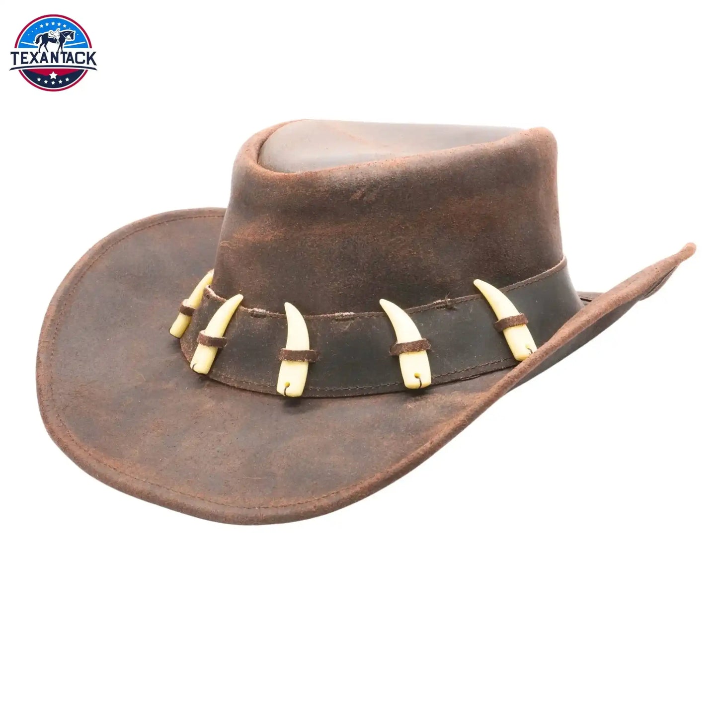 RESISTANCE Australian Leather Hat with Crocodile Band Teeth - Dundee Style | Outback Hat for Men and Women NewEngland Tack