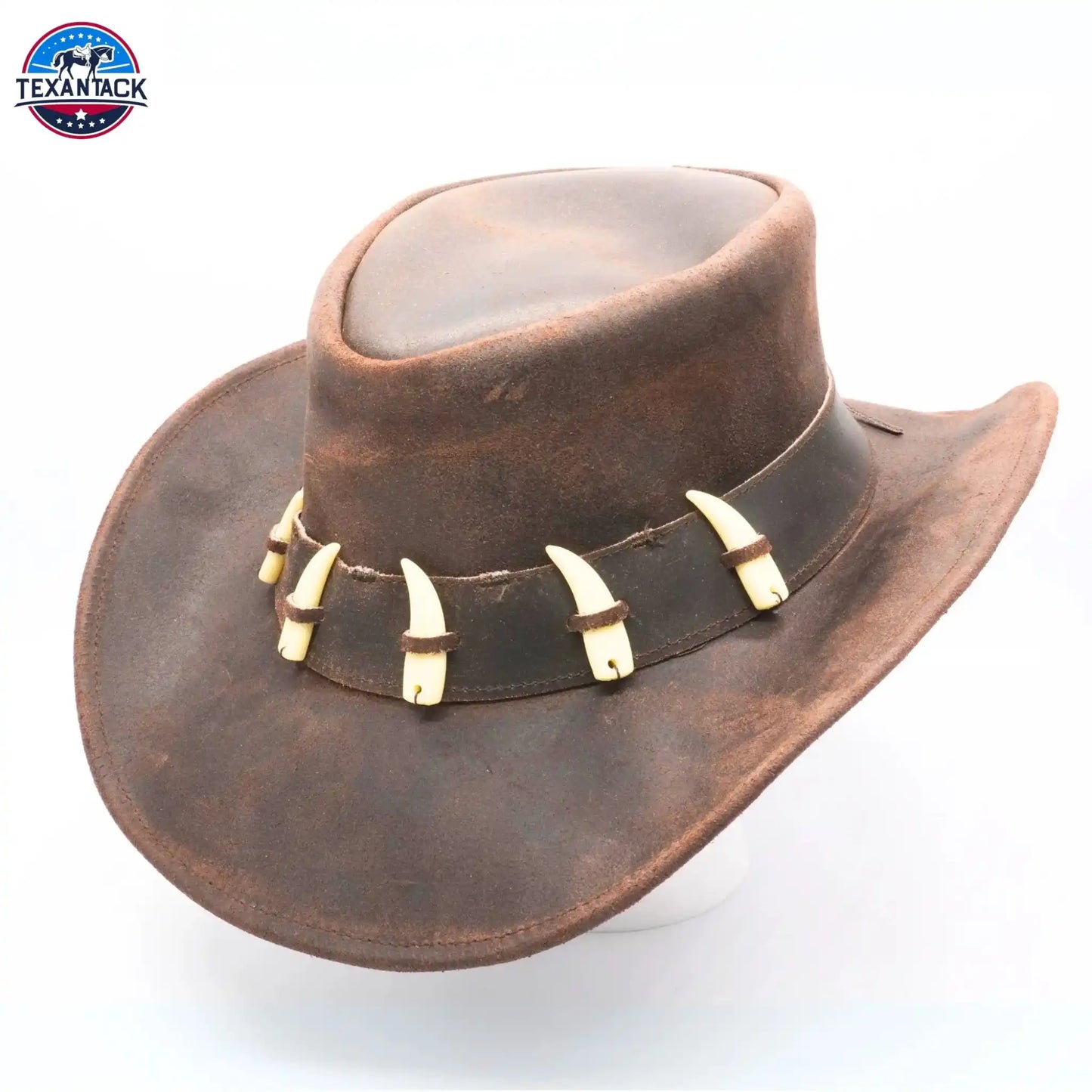 RESISTANCE Australian Leather Hat with Crocodile Band Teeth - Dundee Style | Outback Hat for Men and Women NewEngland Tack