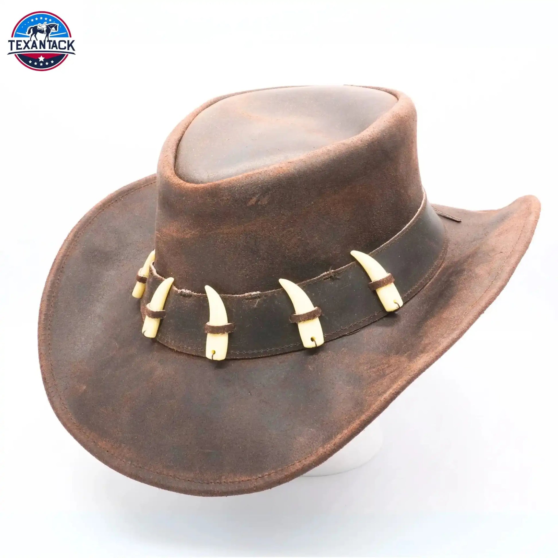RESISTANCE Australian Leather Hat with Crocodile Band Teeth - Dundee Style | Outback Hat for Men and Women NewEngland Tack
