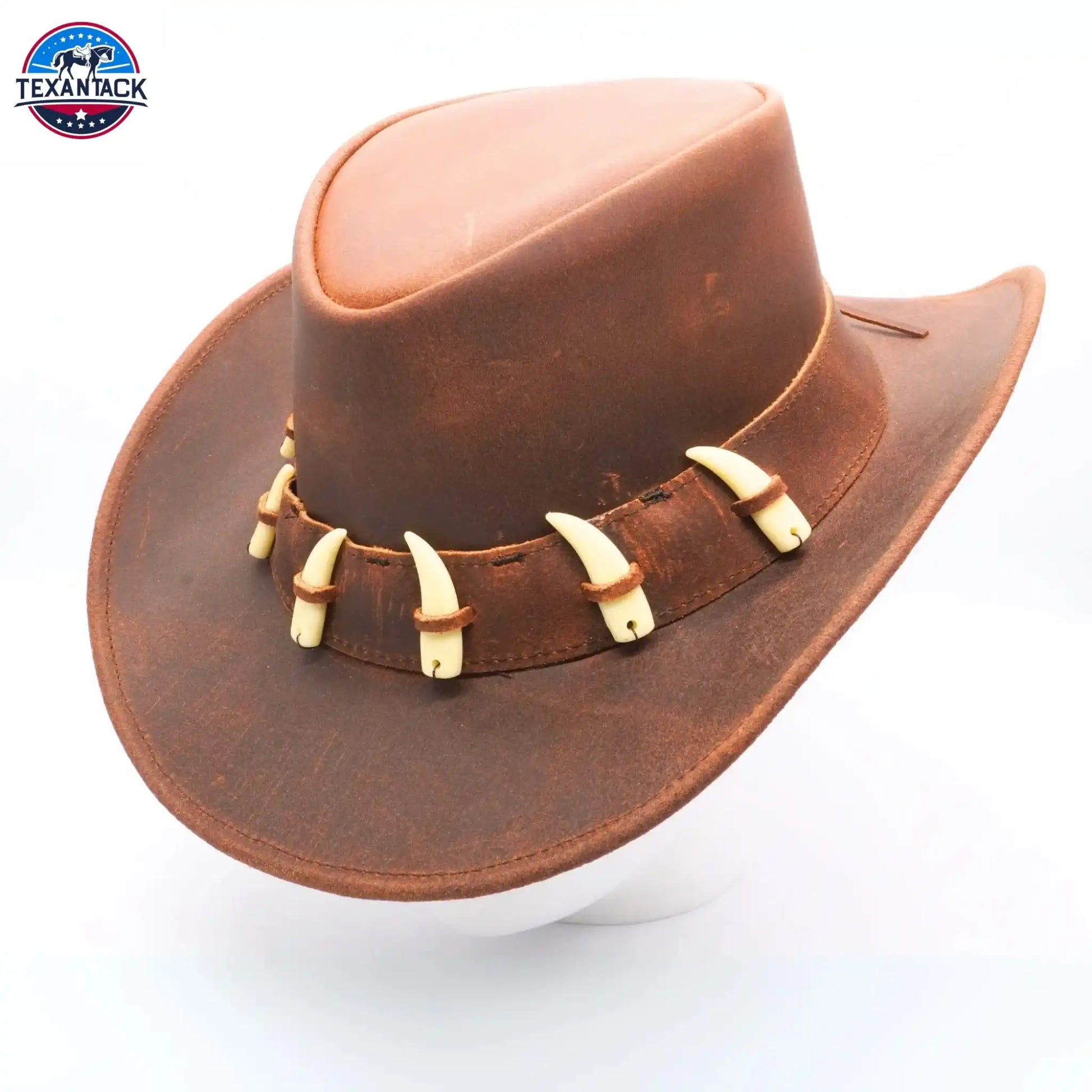 RESISTANCE Australian Leather Hat with Crocodile Band Teeth - Dundee Style | Outback Hat for Men and Women NewEngland Tack