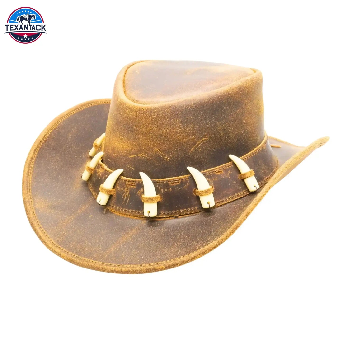 RESISTANCE Australian Leather Hat with Crocodile Band Teeth - Dundee Style | Outback Hat for Men and Women NewEngland Tack