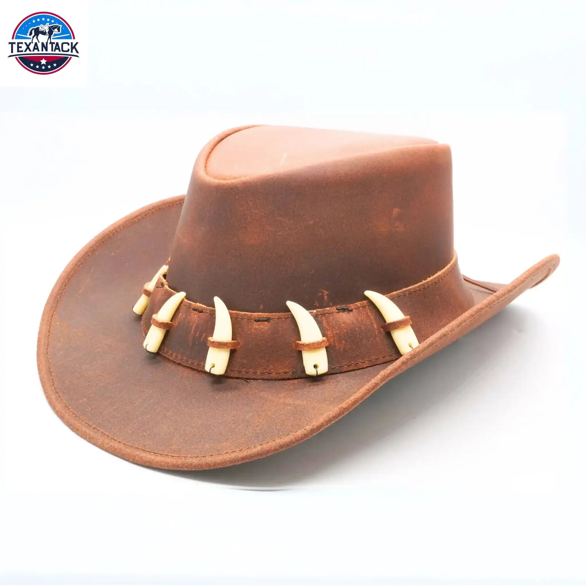 RESISTANCE Australian Leather Hat with Crocodile Band Teeth - Dundee Style | Outback Hat for Men and Women NewEngland Tack