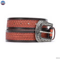 Resistance Basket Weave Tan Women's Cowgirl Cowboy Country Belt  With Floral Embossed Silver Buckle NewEngland Tack