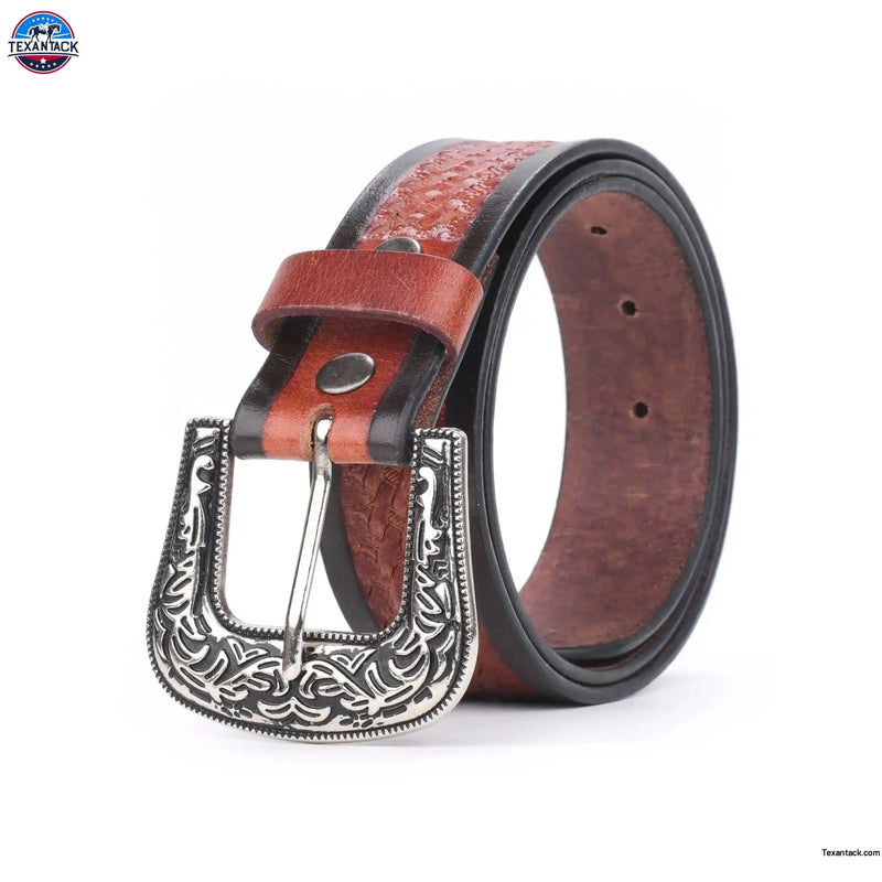 Resistance Basket Weave Tan Women's Cowgirl Cowboy Country Belt  With Floral Embossed Silver Buckle NewEngland Tack
