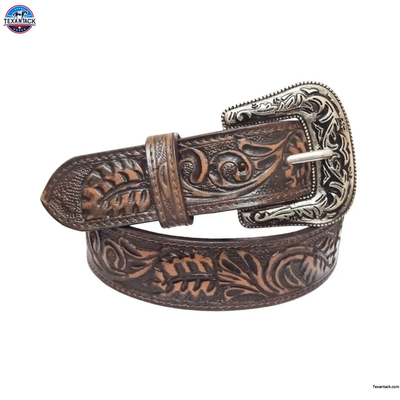 Resistance Floral Coffee Brown Women's Cowgirl Cowboy Country Belt  With Floral Embossed Silver Buckle NewEngland Tack