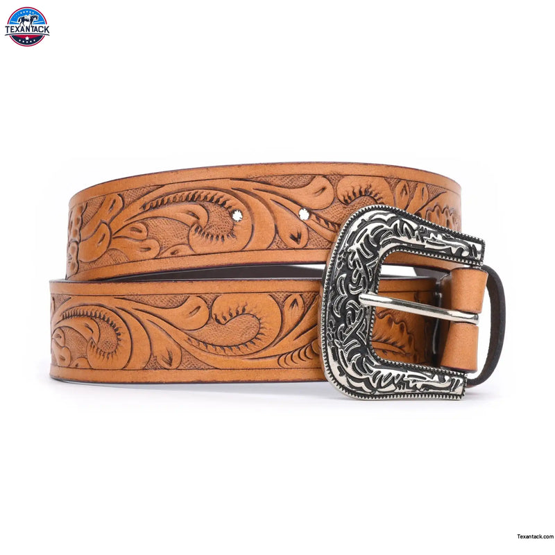 Resistance Floral Medium Brown Women's Cowgirl Cowboy Country Belt  With Floral Embossed Silver Buckle NewEngland Tack