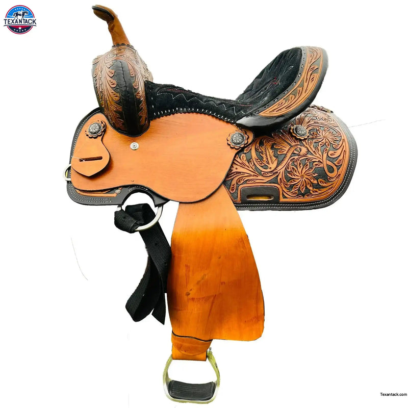Floral Tooled Youth Western Leather Horse Barrel Saddle NewEnglandTack