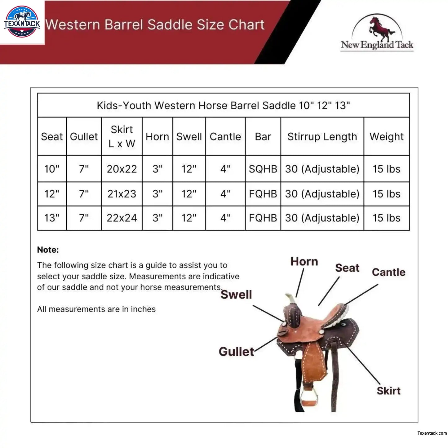 Resistance Kids-Youth Western Horse Barrel Saddle, Rawhide Cantle 12" 13" - NewEngland Tack
