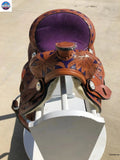 Kids Western Horse Barrel Saddle Horse Floral Tooled Leather 8 "-Pink/Purple/Turquoise/Brown - NewEngland Tack